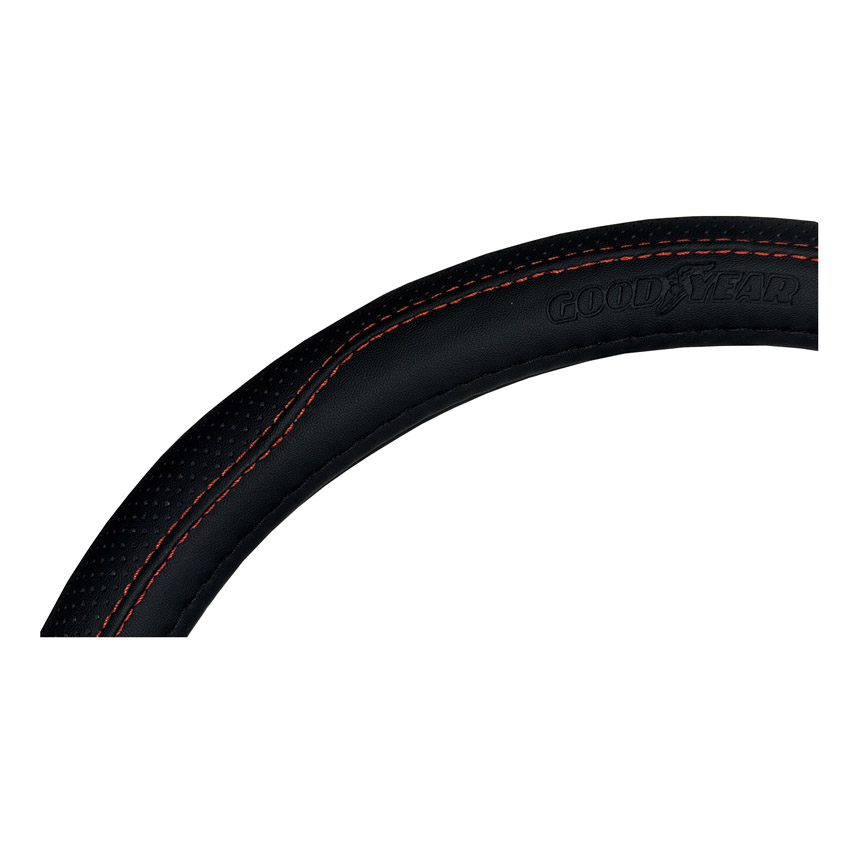 CUBRE VOLANTE GOOD YEAR NEGRO CON COSTURA ROJA, AUTO 38CM