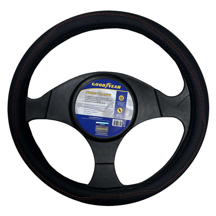 CUBRE VOLANTE GOOD YEAR NEGRO CON COSTURA ROJA, AUTO 38CM - Imagen 2